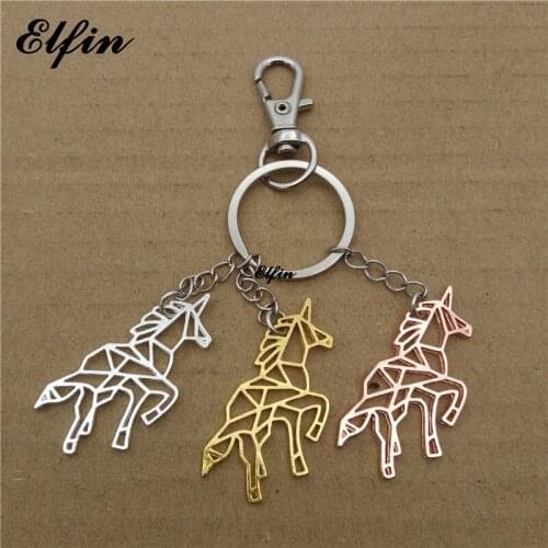Elfin Trendy Origami Unicorn Key Chains Gold Color Silver Color Fashion Jewellery Origami Unicorn Key Rings