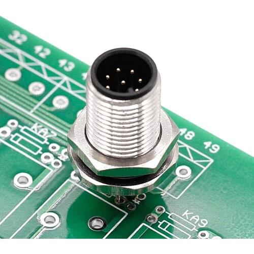 PCB sensor connector panel M12 front nut flange socket M1216 waterproof connectors 4 5 8pin screw threaded coupling male female