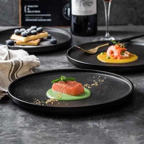 8 9 10 Inch European Ceramic Black Deep Round Soup Plate Fish Salad Plate Tableware Matt Color Sallow Dish Salad Plate