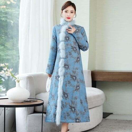 New Year Traditional Winter Chinese Style Clothing Women Thick Wool Cheongsam Warm Improved Thick Female Qipao Dress 11749