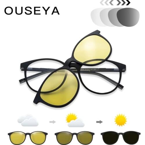 Glasses Frame Round Mens Transparent Sunglasses Reading Optical Anti Blue Light Computer Magnetic Attraction Eyeglasses #6035