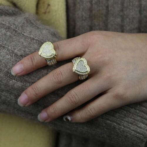 Best Gift Wedding Ring With Bling Cz Paved Heart Shape Wide band Heavy Ring For Women Men Engagement Valentines Day Gift