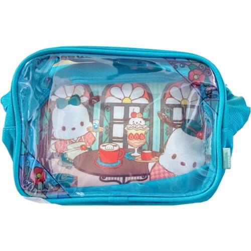Cute Pochacco Dog Crossbody Bags for Women Girls Blue Kawaii Clear Shoulder Bag Cartoon Transparent Small Sling Messenger Bags