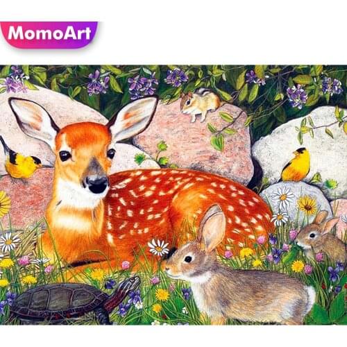 MomoArt Diamond Painting Deer Animal Diamond Mosaic Rabbit Picture Of Rhinestone Embroidery Bird Full Square Flower Home Decor
