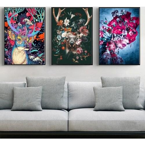 Deer with Flowers DIY Painting By Numbers skull pattern HandPainted Oil Painting Drawing On Canvas Unique Gift Home Decoration