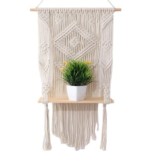 Wall Hanging Shelf Single Tier Floating Hanging Shelf Organizer Home Decoration Bohemian Art Decor Macrame Wall Hanging Decor