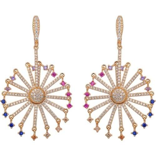 New Arrival White Gold Color Earring Austria Multicoloured Cubic Zirconia Clip Earrings Luxury Jewelry for Woman GLE6095