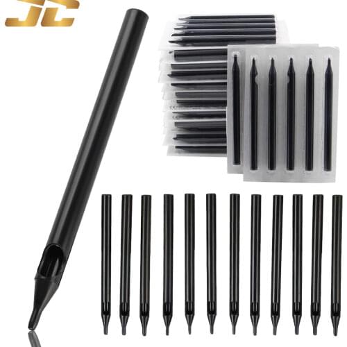50pcs Disposable Tattoo Needles Tips Assorted Sterilized Black Long Tattoo Tip Tubes for Tattoo Machine Grip Tubes Tattoo Kits