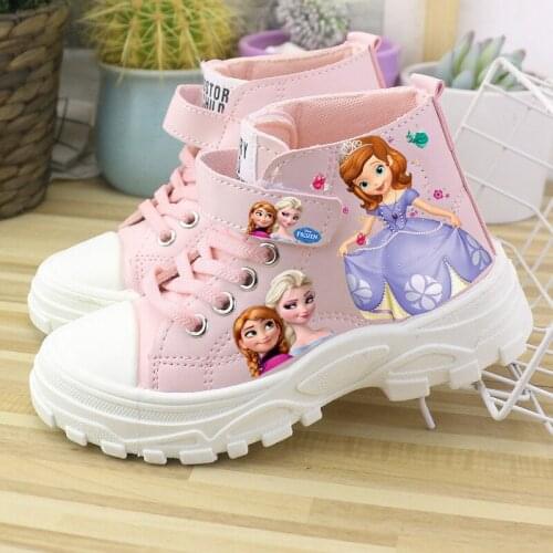 Disney Autumn Fashion princess kids Sneakers Warm Kids Cartoon Casual Shoes For Girls Sports Shoes High-top childrens boots