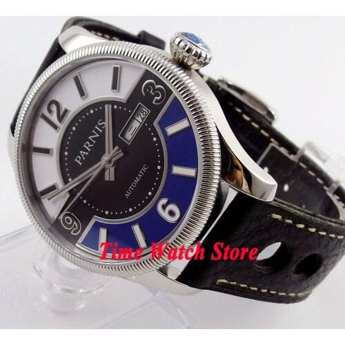 Parnis 42mm sandwich dial date sapphire glass leather strap 5ATM 21 jewels MIYOTA Automatic mens watch 411 relogio masculino