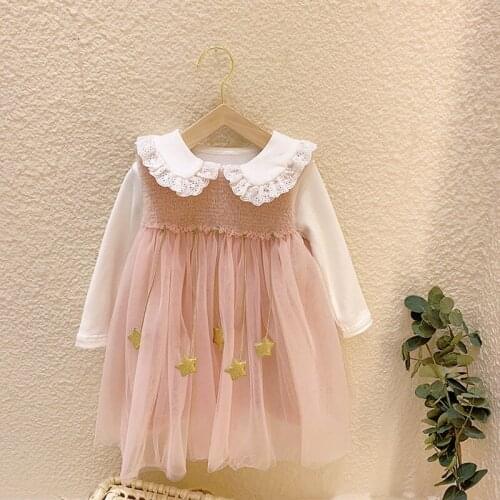 Girls Dress 2021 Autumn and Winter Baby Girl Plus Velvet Princess Dress Korean Style Childrens Baby Gold Mink Vest Mesh Dress