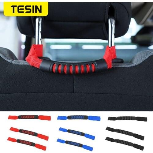 TESIN Car Seat Back Headrest Armrest Grab Handle Bar For Jeep Wrangler TJ JK JKU JL JLU JT Rubicon Sports Sahara Car Accessories