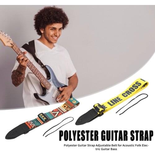 Polyester Guitar Belt Yellow/Red Adjustable Guitar Straps with PU Leather Ends for Guitar Stringed Instruments Parts