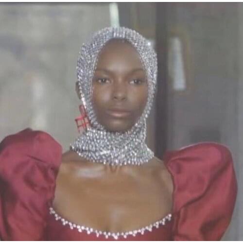 Luxury Rhinestone Long Tassel Bib Head Chain Hair Jewelry for Women Bling Crystal Hair Chains Headwear Club Stage Headpiece