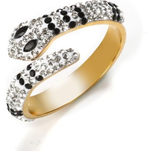 Luxury Black/White CZ Clay Crystal Snake Shaped Rings Fashion Women Men Rings For Party Wedding Jewelry Gifts