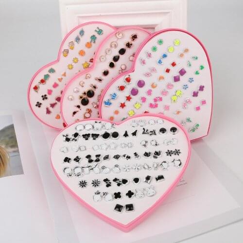 New Fashion Women Jewelry Lot 36 Pairs Mixed Styles Black White Cartoon Drop Oil Stud Earrings for Women Hypoallergenic Earrings