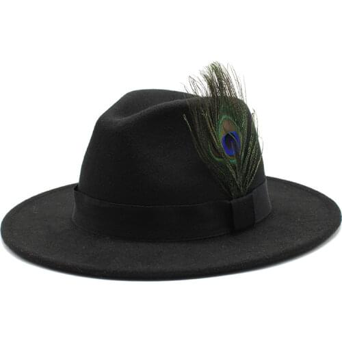 Womens cap Mens fedoras spring felt hats for women winter fashion 2021new headdress for Jazz hat men Imitation Woolen feather