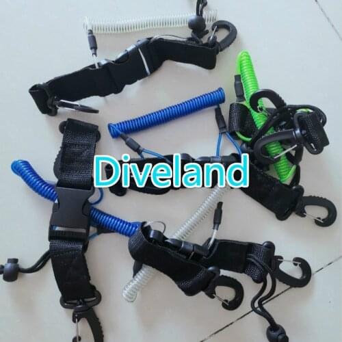 Spearfishing Scuba Diving PU PP Webbing Anti-lost Spiral Spring Coil Lanyard with Quick-release Buckle Secure Lock Carabiner