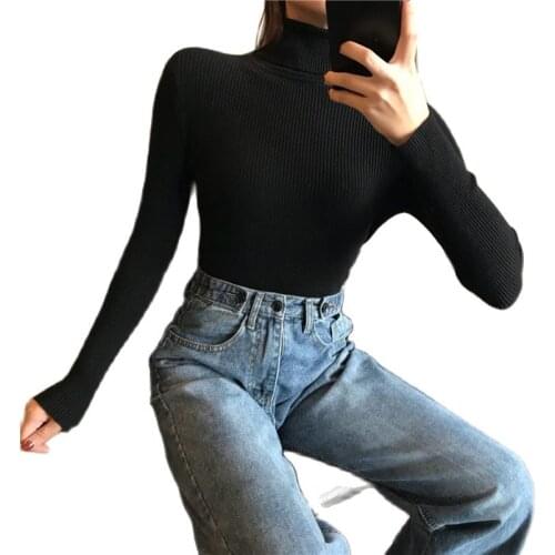 2021 Autumn Winter Thick Sweater For Women Knitted Ribbed Pullover Long Sleeve Turtleneck Slim Basic Tops