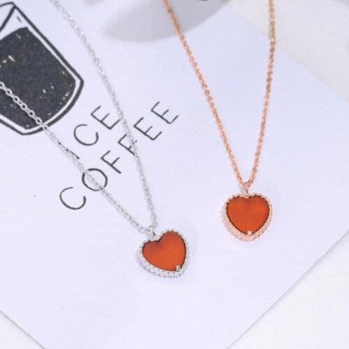 Heart Red Elegant Wild Korea 925 Sterling Silver Clavicle Chain Temperament Trendy Female Necklace SNE193