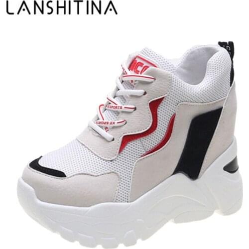 2020 Women Autumn Sneakers Platform 9CM Heels Casual Shoes Thick Sole Breathable Ladies Vulcanized Shoes Sneakers Zapatos Mujer