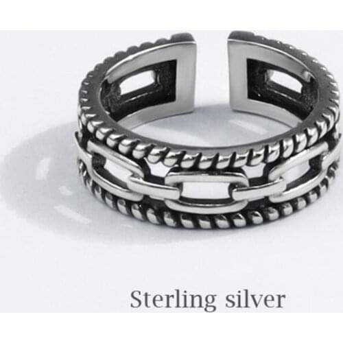 Sole Memory Punk Retro Hollow Geometry 925 Sterling Silver Female Resizable Opening Rings SRI704