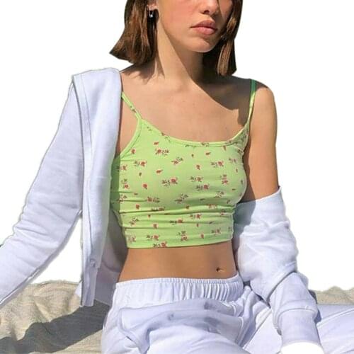 Women Girls Floral Print Sleeveless Sling Slim Cropped Camis Summer Holiday Fashion Casual Tops Streetwear 2020 Hot Sale