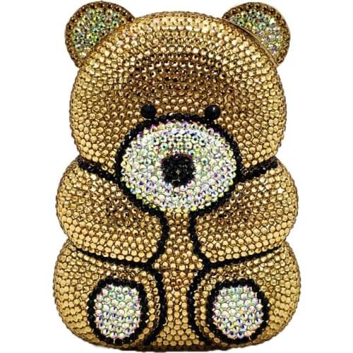 Bee In Fly 3D Panda Shape Women Silver Black Crystal Evening Clutch Handbags and Purses Diamond Wedding Party Bag