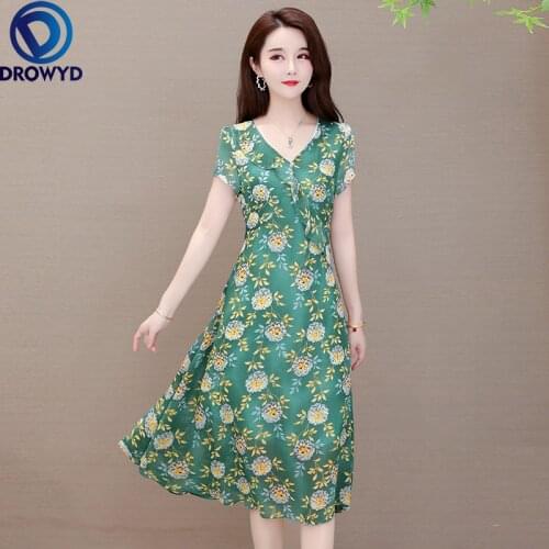 2021 Beach Midi Dress for Women Summer Fashion Short Sleeve V-neck Bodycon Green Print Dress Elegant Boho Party Dresses Vestidos
