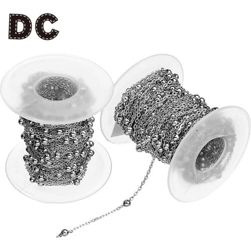 DC 10 Yards/Roll 1.5mm 2mm Silver Stainless Steel Curb Ball Beaded Satellite Chain O Ring Bulk Link Chains for Jewelry Making