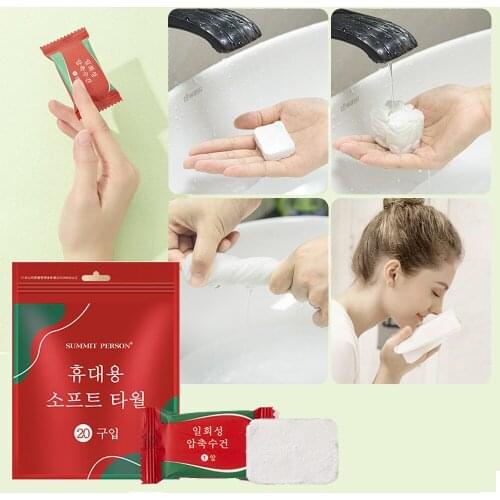20pcs Disposable Pure Cotton Compressed Portable Travel Face Towel Water Wet Wipe Washcloth Napkin Moistened Tissues