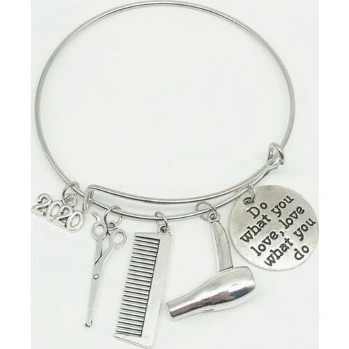 2020 New DO what you love Love What You Do Fashion Hairdressing Supplies Hair Dryer Scissors Steel Bracelet Female Jewelry Gift