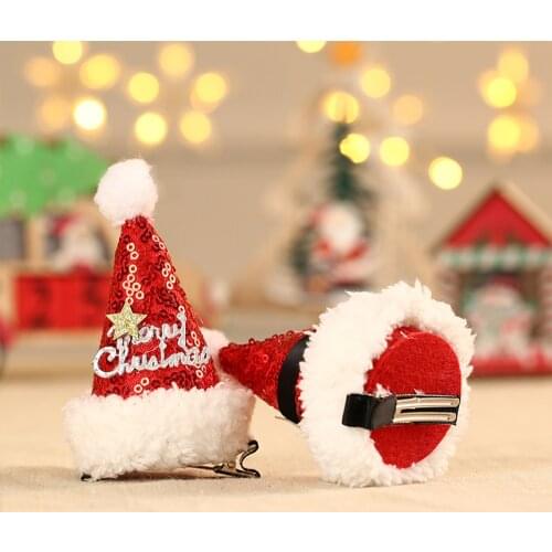 Amawill 10Pcs Cute Christmas Hat Hairpin decorations Childrens Kids Boy Girl Santa Claus Gift Xmas Shiny Hair Clip Headdress