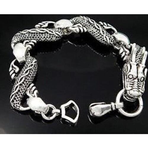 FREE shipping>>>>Beautiful Tibet SILVER VINTAGE DRAGON CHARM BRACELET io.l