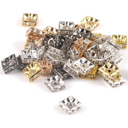 50pcs/Sets 6 8 mm Rhinestone Rondelle Crystal Square Loose Spacer Beads for Jewelry Making DIY Bracelet Necklace Accessories