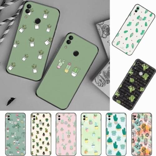 Cactus plant green pattern Black Phone Case For Huawei Honor view 7a5.45inch 7c5.7inch 8x 8a 8c 9 9x 10 20 10i 20i lite pro