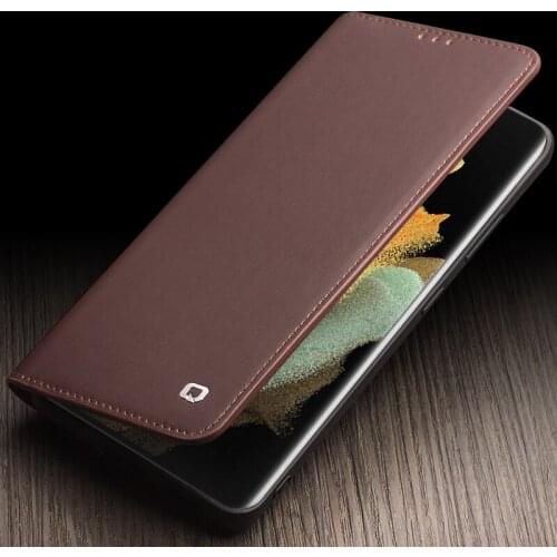 Flip Genuine Leather Cover For Galaxys21 Ultra Business Pocket Card Slot Wallet Full Grain Leather Protect Case For Samsung S21