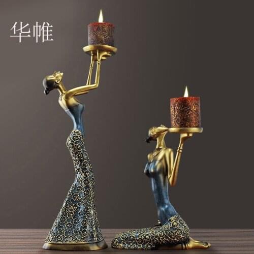 Classical Lady Sculpture Candelabra Decorative Polyresin Vintage Candle Holder Dinning Table Art and Craft Ornament Accessories