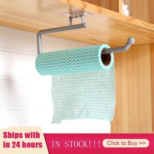 1pcs Kitchen Paper Towel Holder Self-adhesive Accessories Under Cabinet Roll Rack Tissue Hanger Storage Rack For Bathroom Toilet