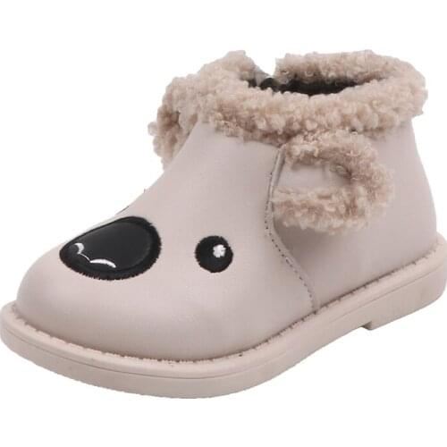 CUZULLAA Kids Snow Boots For Boys Girls Cute Dog Side Zip Casual Shoes Children Plush Lining Ankle Boots Shoes Size 21-30