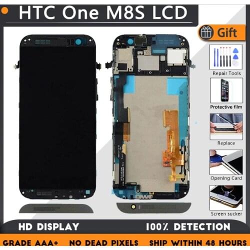 For HTC One M8s LCD screen assembly with front case touch glass, M8S LCD Display original Black Gold