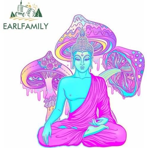 EARLFAMILY 13cm x 12.1cm Car Door Protector for Trippy Buddha Creative Decal Funny Car Stickers Windows Trunk Occlusion Scratch