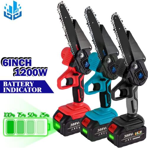 6 Inch Mini Electric Chain Saw With Battery Indicator Chainsaw Rechargeable Battery Pruning Garden Tool For Makita 18V Battery