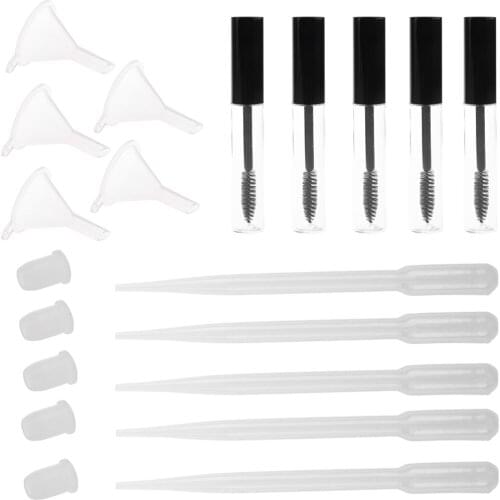 5 Sets Empty Eyelashes Makeup Mascara Bottles Eye Lashes Growth Oil Refillable Vials Set for Travel