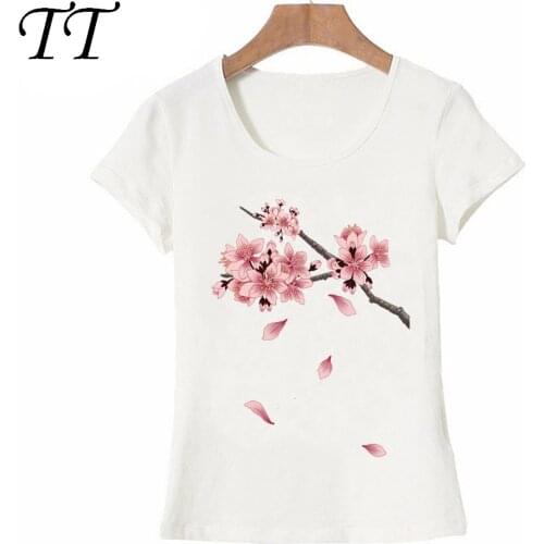 Pink Cherry Blossom Branch T-Shirt Summer cute Women t-shirt maiden super lovely flowers art print girl Tops ladies casual Tee