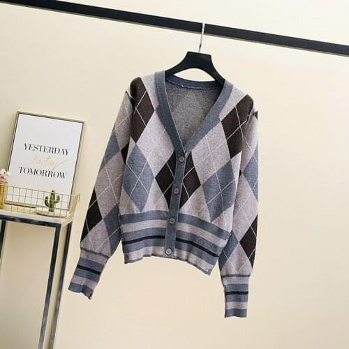 Cardigan Sweater Korean Fashion Y2k 2021 Autumn Sweaters Long Sleeve Tops Cardigan Womens Plaid Clothes Kawaii Knitting Clothing