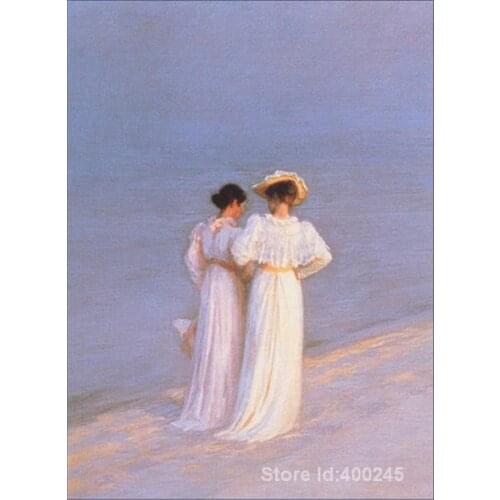 Paintings by Peder Severin Kroyer Promenade a Skagen beach art Hand painted High quality