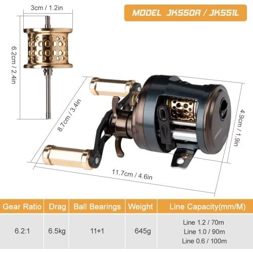 Trolling Fishing Reel Baitcasting Reel Metal Drum Fishing Reel 11+1 BB 6.2:1 Aluminium Alloy Body Jigging Fishing Reel