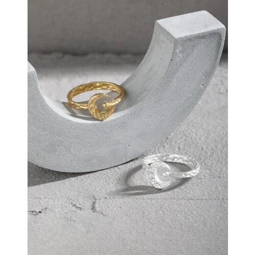 Real S925 Sterling Silver Cute Moon Rings For Women Party Accessories, Simple Finger Ring Female Gold Color Jewelry 2021