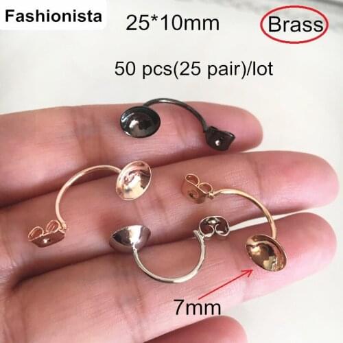 50 pcs(25 pair) Brass Earring Posts,25*10mm With 7mm Cup,Ear Post With Cup Earring Findings Jewelry Supply,Different Colors